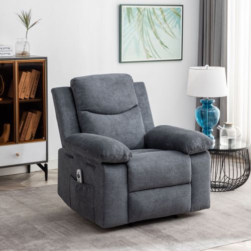 Power Recliner Chair with Adjustable Massage Function, Velvet Electric Power Chair for Elderly with One Side Pockets